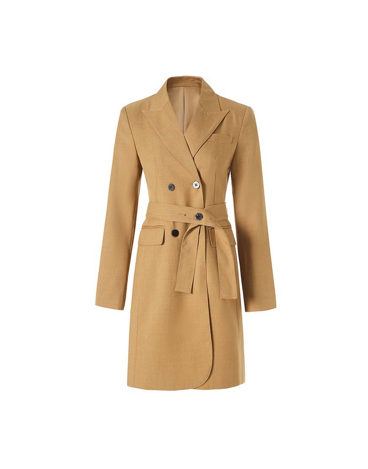 Women's casual slim-fit lace-up waist trench coat with blazer collar-wt663-2